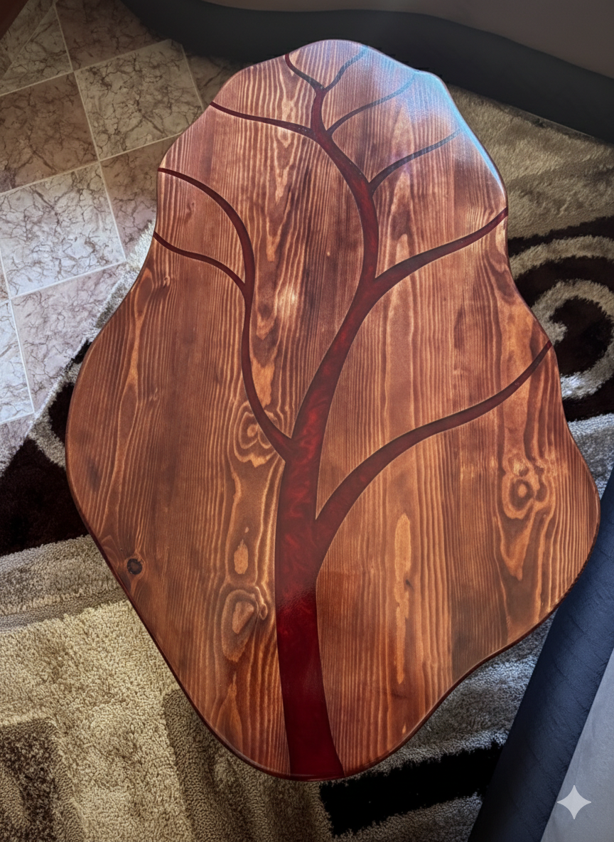 طاولة خشبية بالريزين